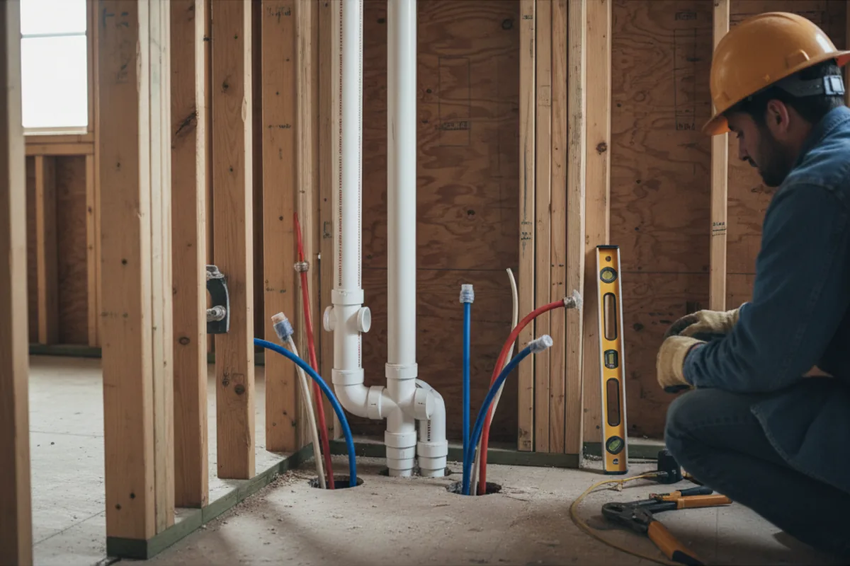 Drain and supply rough-in during Drain Cleaning in Center